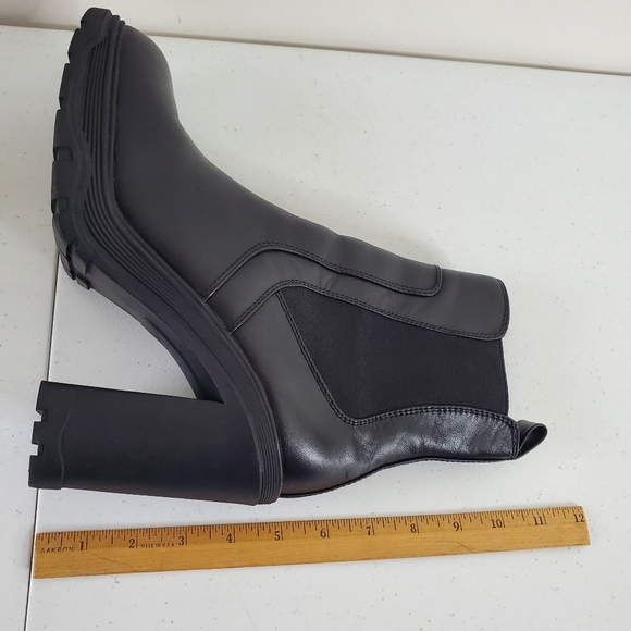 Steve Madden Leather Lug Sole Ankle Boots Size 10 Black Heeled Chunky Booties - Picture 12 of 15